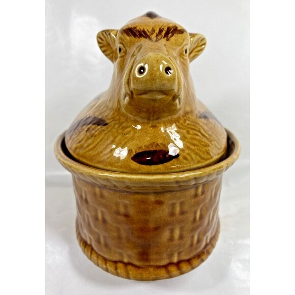 Vintage Majolica Covered Wild Boar Pig Ceramic Casserole Tureen Portugal - Picture 3 of 12